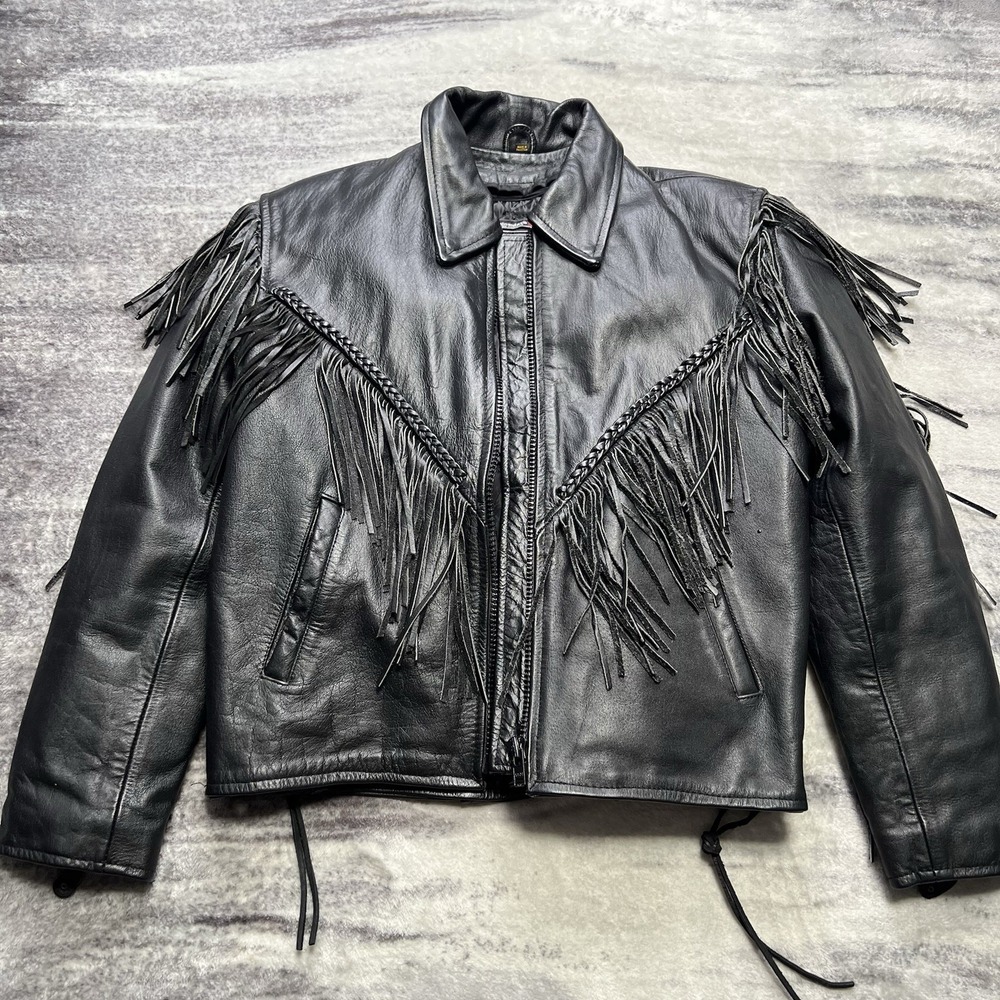 Vintage Barney's Leather Fringe Jacket Women's XL Western Motorcycle Thinsulate